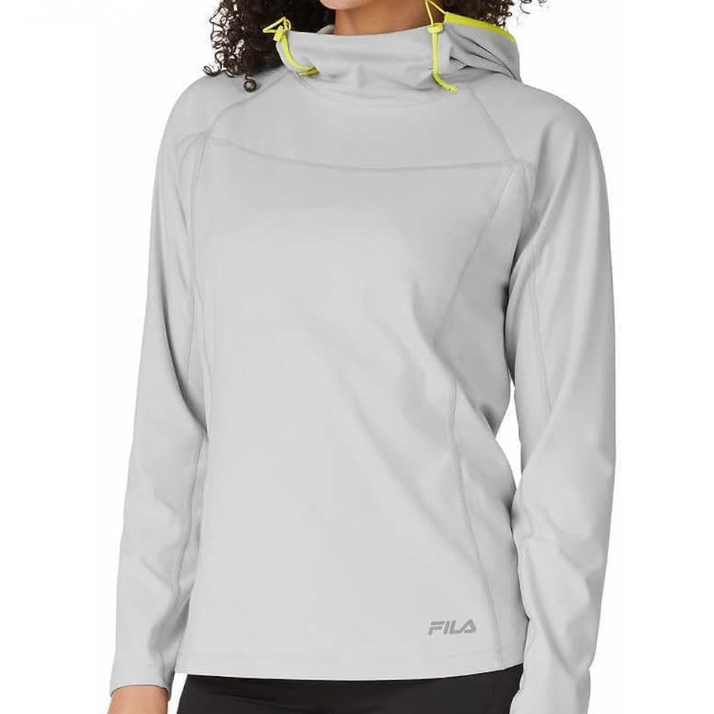NWT FILA Lightweight Performance Hooded Pullover Gray Neon Trim Size S Hiking